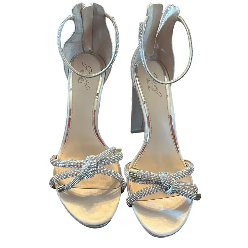 Jewel Badgley Mischka Lexie Knotted Platform Block Heel Champagne NEW Size 10